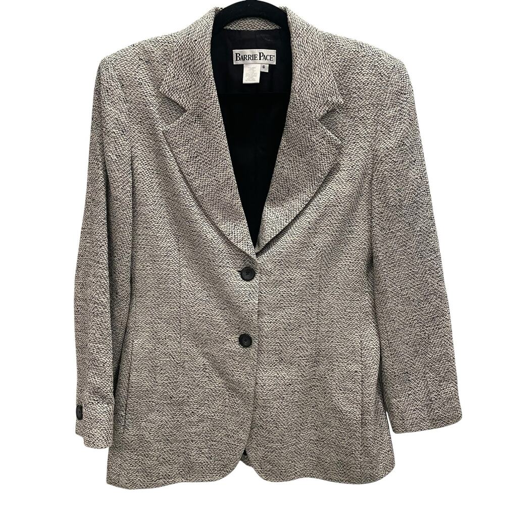 Barrie Pace Vintage 100% Silk Woven Blazer Jacket Black White Size 6 EUC